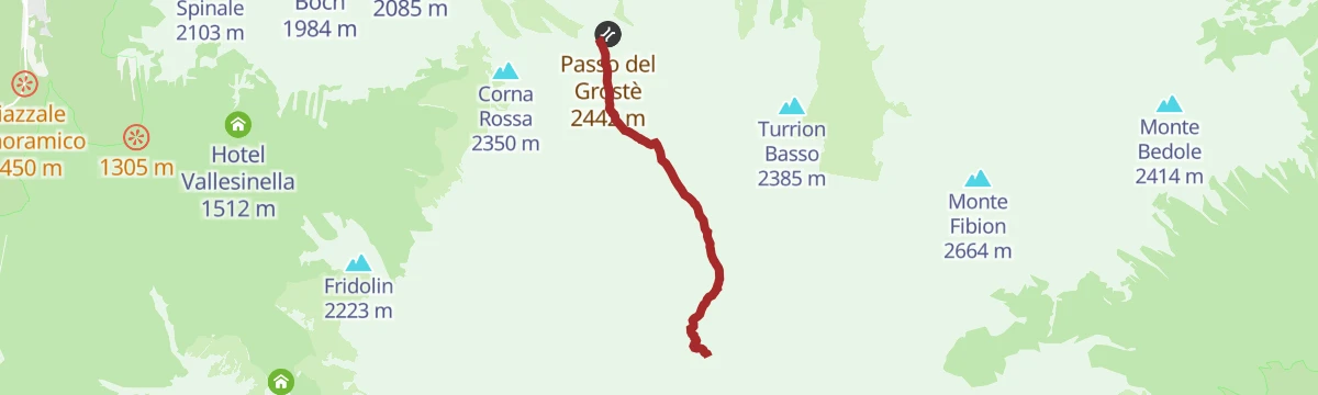 Route map: Cima Roma from Grostè: ski moutaineering route